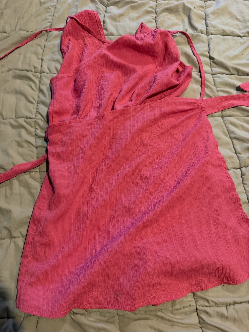 SHEIN Hot Pink Textured Wrap Cami Romper